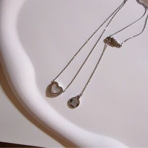 Michael Kors Silver Tone Mother-of-Pearl Heart Pendant Necklace